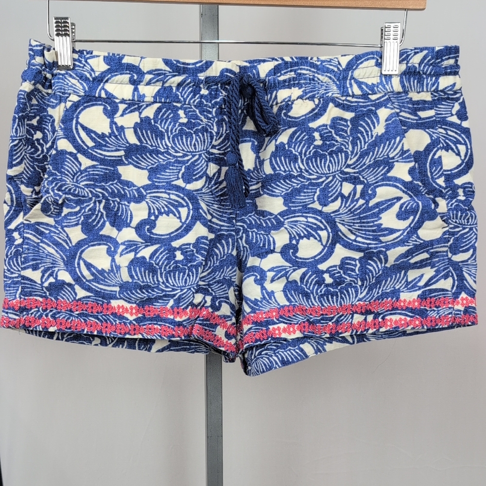 LOFT Blue and Cream Floral High Waist Shorts